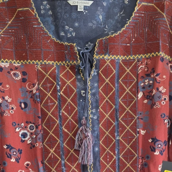 John Mark Mixed Print Embroidered Boho Blouse Top XL Floral Tie Dye - Picture 7 of 7